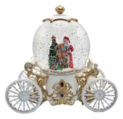 Снежный шар-карета с Дедом Морозом, белый